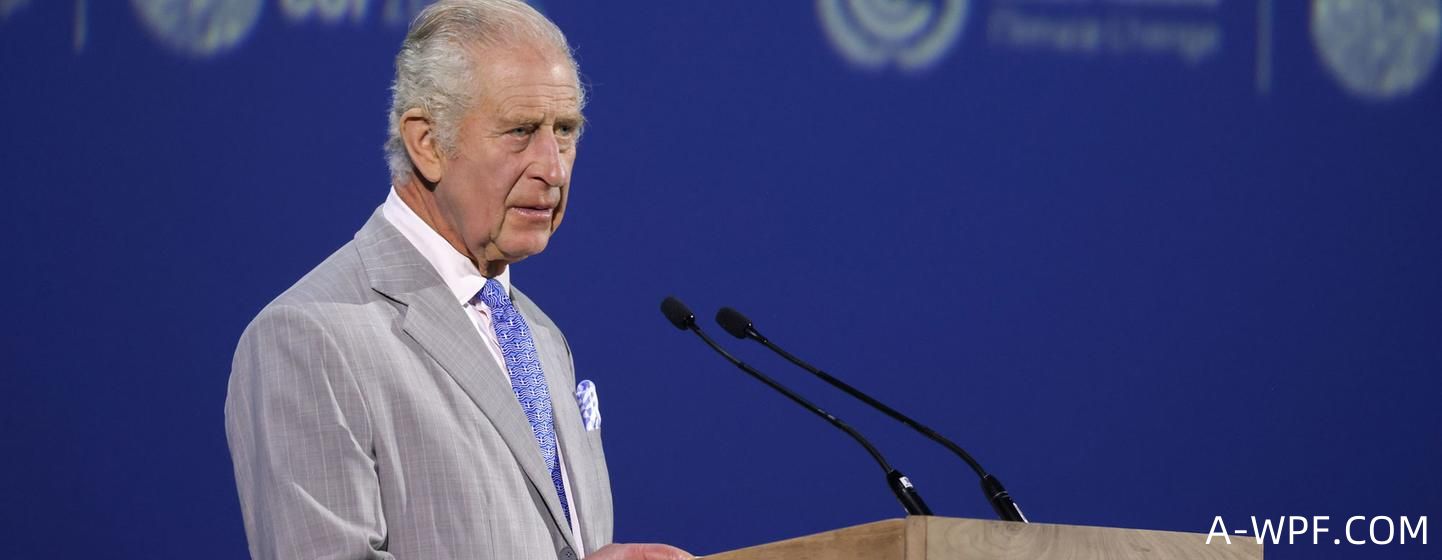 英国国王查尔斯三世在第28届联合国气候变化大会 的世界气候行动峰会上发表讲话。